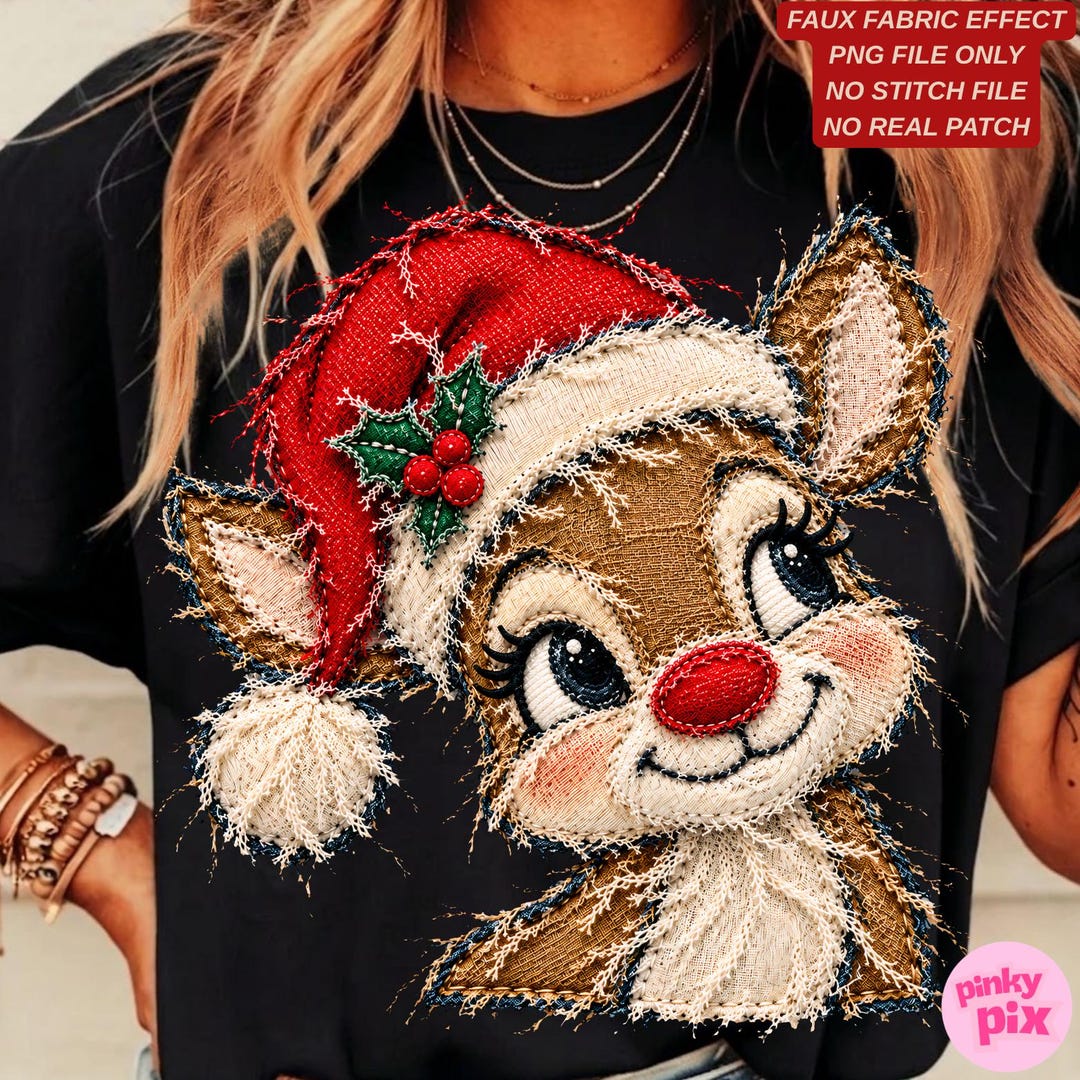 Christmas Reindeer PNG: Distressed Faux Fabric Ripped Reverse Applique ...