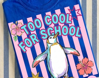 Back To School Funny Penguin Kids PNG: Preppy Striped Design