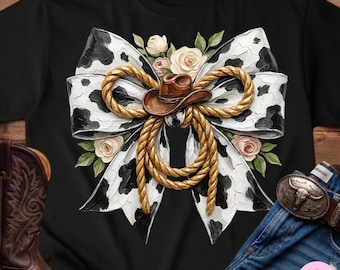 Easter Western Bow PNG: Cow Print Floral Spring Rodeo Sublimation Design, Trending Digital Download