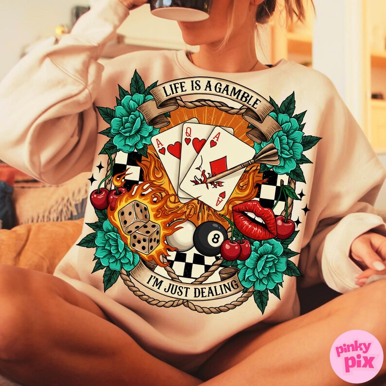 Retro Western Gamble PNG, Life Is A Gamble PNG, Turquoise Country Sublimation, Wild West Cowboy Clipart, Vintage Poker PNG Download image 4