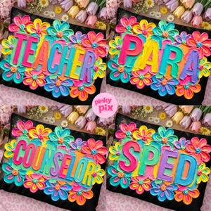 Teacher PNG Bundle: Counselor Para Sped Floral Colorful Brushstroke Occupation Designs, Digital Download image 1