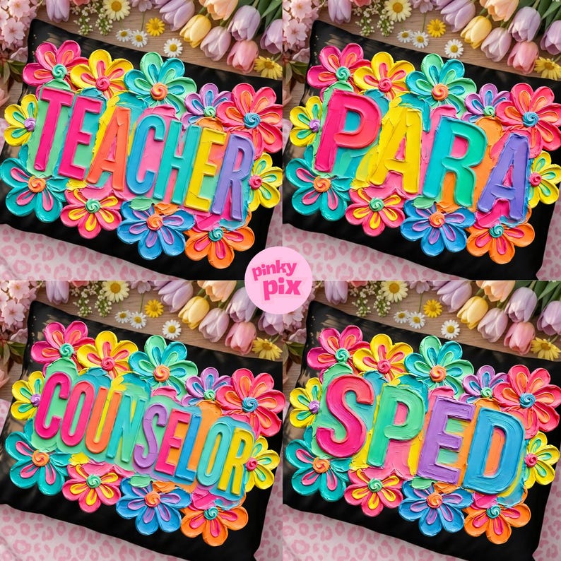 Teacher PNG Bundle: Counselor Para Sped Floral Colorful Brushstroke Occupation Designs, Digital Download image 1