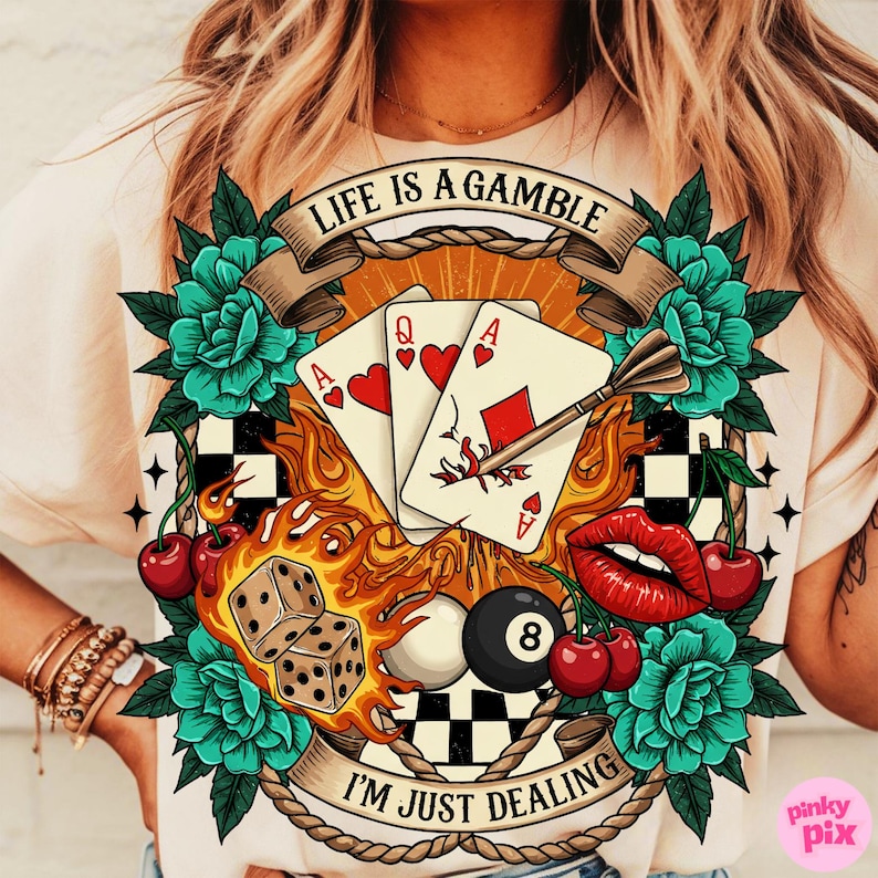 Retro Western Gamble PNG, Life Is A Gamble PNG, Turquoise Country Sublimation, Wild West Cowboy Clipart, Vintage Poker PNG Download image 2
