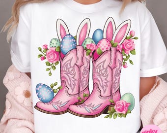 Easter Cowboy Boots PNG, Western Bunny Clipart, Pink Country Spring Eggs Design, Floral Cowgirl Easter PNG, Pastel Boot Sublimation