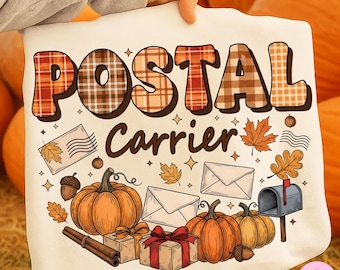 Postal Carrier Fall PNG : motif de sublimation de courrier citrouille à carreaux