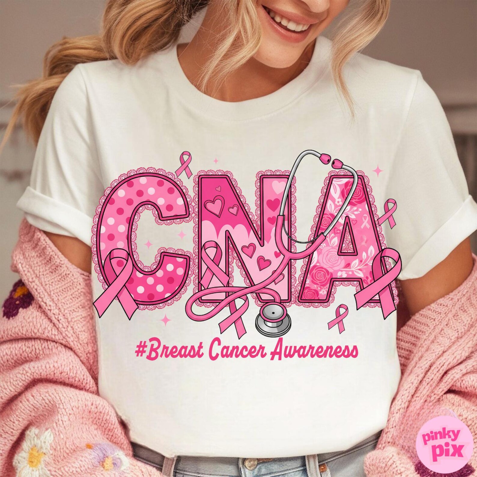 CNA Breast Cancer Awareness PNG: Pink Ribbon Nurse Sublimation Design ...
