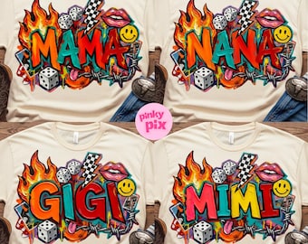 Western Mama PNG Bundle: Nana Gigi Mimi Graffiti Pinselstrich Retro Sublimationsdesign, digitaler Download