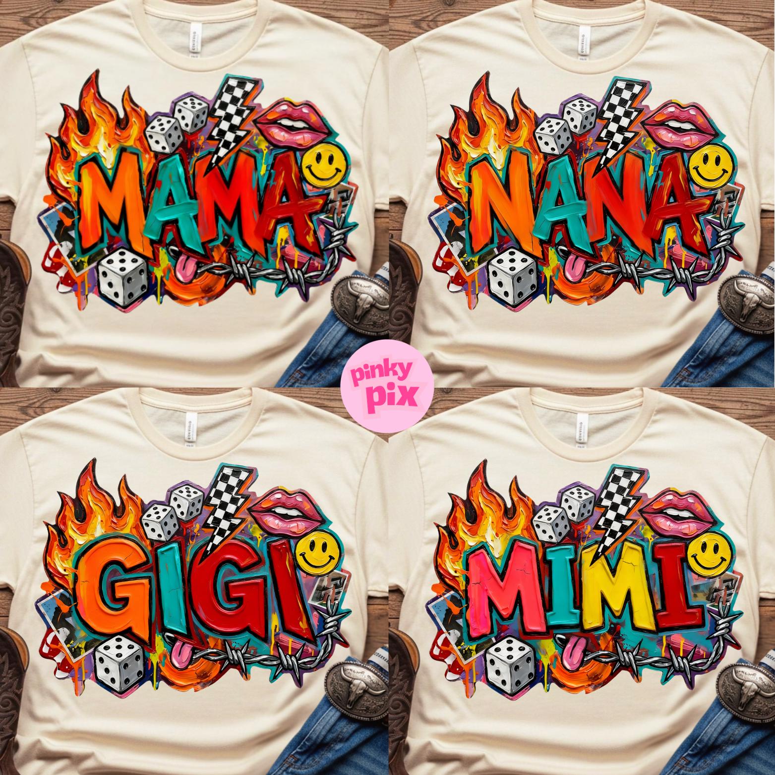 Western Mama PNG Bundle: Nana Gigi Mimi Graffiti Brushstroke Retro