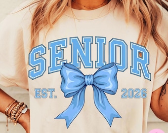 Senior 2026 Graduation PNG, Blue Bow Coquette Design (Digital Download)