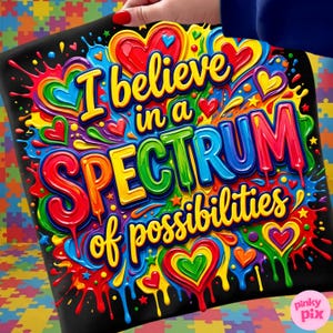 Jag tror på ett spektrum av möjligheter PNG: Färgglada penseldragshjärtan inspirerande citatdesign