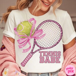 Coquette Tennis PNG, Pink Bow Tennis Sublimation Design, Sporty Girl Shirt Design, Tennis Mom Shirt PNG, Pink Leopard Tennis Racket Clipart image 2