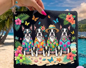 Boston Terrier Summer Beach Dogs PNG: Tropical Hawaiian Floral Shirt Sublimation Design File
