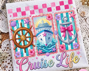 Cruise Life PNG: Girly Coquette Bow Checkered Striped Nautical Summer Vacation, Digital Download
