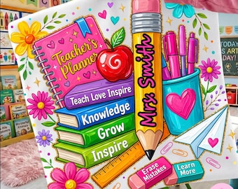Nome personalizzato dell'insegnante PNG: Design personalizzato con matita scolastica floreale e pennellate glitterate per sublimazione