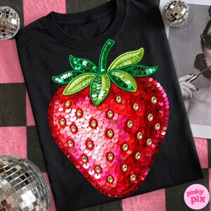 Erdbeer Sommer PNG: Sommer Pailletten Glitzer Cottagecore Stickerei Coquette Girly Fruit Design Bild 8