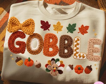 Faux Yarn Gobble PNG: Crochet Thanksgiving Sublimationsdesign
