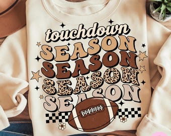 Retro Football Touchdown Season PNG, Leopard Print Game Day Sublimation (Digital Download)