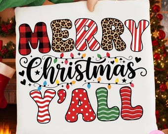 Merry Christmas Y’all PNG: Southern Holiday Sublimation Design