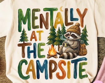 Camping PNG: Funny Brushstroke Forest Camp Raccoon Sublimation Design, Trending Digital Download