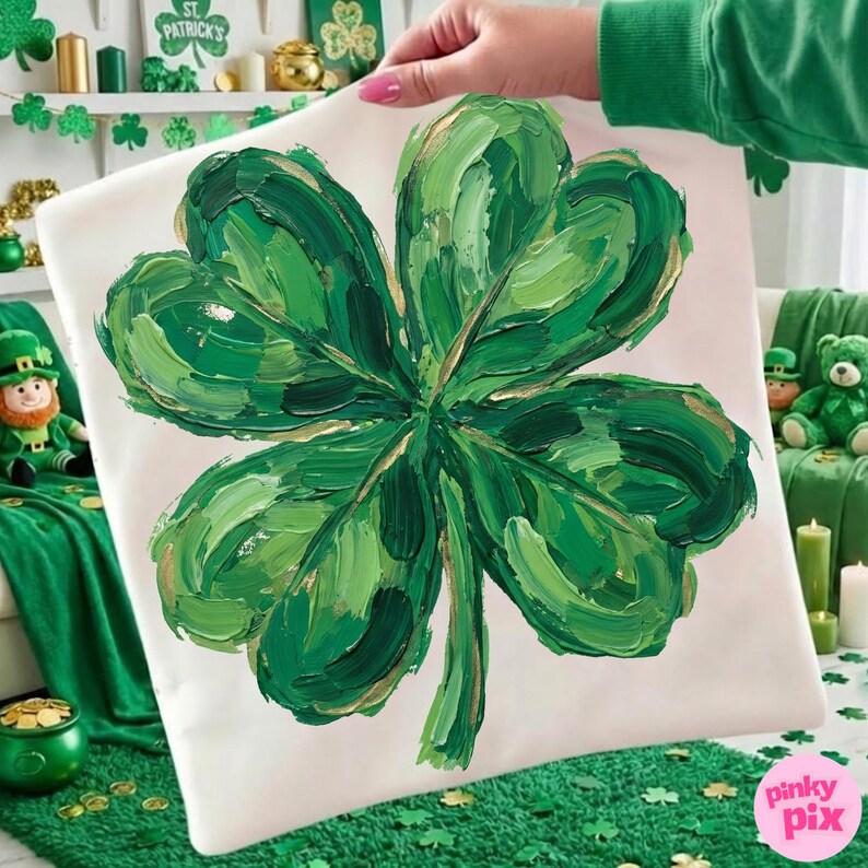 St Patrick's Day Shamrock Lucky PNG: Handgemaltes Sublimationsdesign mit Pinselstrichen Bild 3