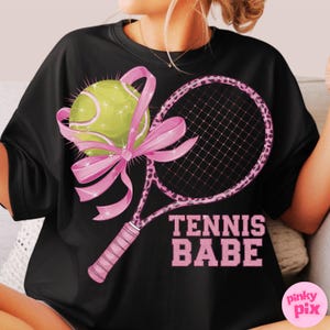 Coquette Tennis PNG, Pink Bow Tennis Sublimation Design, Sporty Girl Shirt Design, Tennis Mom Shirt PNG, Pink Leopard Tennis Racket Clipart image 7