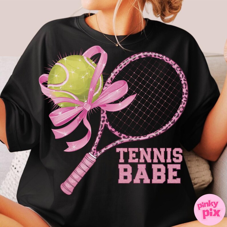 Coquette Tennis PNG, Pink Bow Tennis Sublimation Design, Sporty Girl Shirt Design, Tennis Mom Shirt PNG, Pink Leopard Tennis Racket Clipart image 7