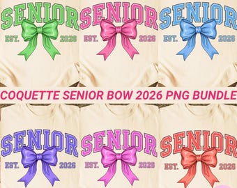Coquette Senior Bow 2026 Png Bundle, Girly Graduation Png, Retro High School Senior With Bow Sublimation, Trendy School Digital Download