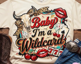 Wildcard PNG: carta da gioco con stampa leopardata occidentale, design retrò da casinò, teschio di mucca, ciliegia, sublimazione