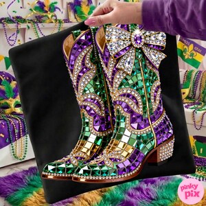 Mardi Gras Rhinestone Boots PNG: Crystal Mosaic Jewel Sparkle Cowgirl Bling Sublimation Design image 2