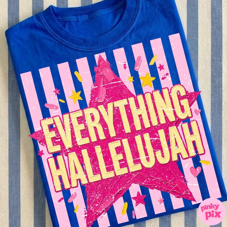 Allt Hallelujah PNG: Retro randig kristen tro Girly Star Grunge Sassy sublimering, digital nedladdning bild 1
