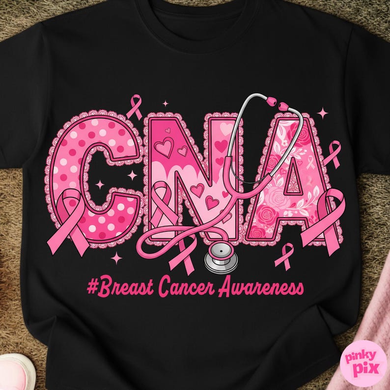 CNA Breast Cancer Awareness PNG: Pink Ribbon Nurse Sublimation Design ...