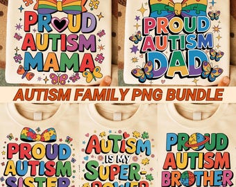 Autism Family PNG Bundle, Puzzle Piece Matching Shirts, Mom Dad Kids Sublimation Clipart, Proud Autism Awareness Design