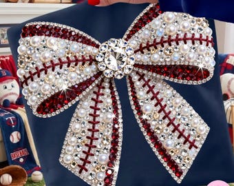 Rhinestone Baseball Bow PNG: Game Day Sparkle Bling Crystal Mosaic Sports Mom Sublimation Design
