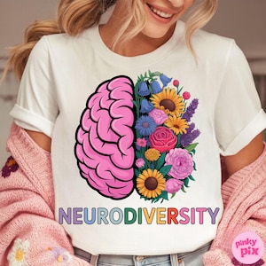 Neurodiversidad Cerebral Flores PNG / Clipart de Salud Mental / Descarga Instantánea