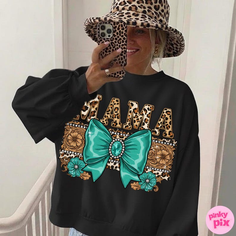 Western Mama PNG – Turquoise Bow Leopard Print Sublimation, Cowgirl Glam Mom Clipart for Mother’s Day Shirt image 9