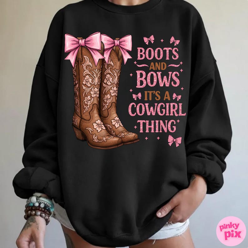 Boots and Bows PNG, Cowgirl Thing Sublimation, Western Girl Clipart, Pink Cowgirl Shirt Design, Country Rodeo PNG image 8