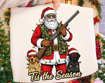 Tis säsongen jakt på jultomten PNG: Rolig julkamouflagehund sublimeringsdesign