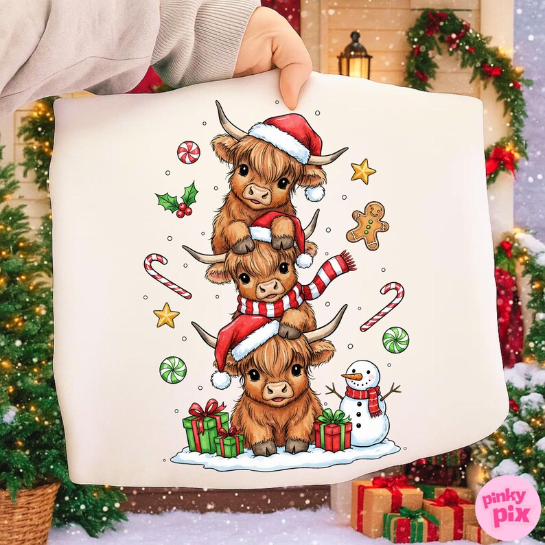 Highland Cow Christmas PNG: Funny Cow Stack Sublimation Design - Etsy