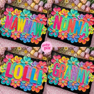 Mormor PNG-paket: Mawmaw, mormor, Lolli, Nonna Färgglad blommig penseldrag Mors dag, digital nedladdning bild 1