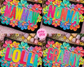 Mormor PNG-paket: Mawmaw, mormor, Lolli, Nonna Färgglad blommig penseldrag Mors dag, digital nedladdning