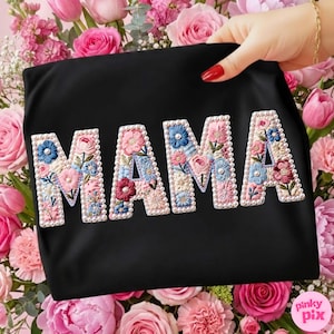 Mama PNG: Blumen Patchwork Perle Buchstaben Muttertag Oma Kern Boho Cottagecore Sublimationsentwurf
