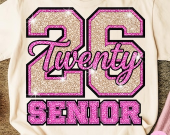Senior 2026 PNG: Pink Glitter Graduation Sublimation Design
