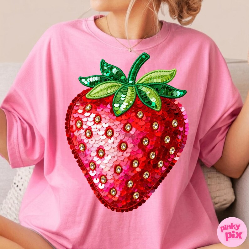 Erdbeer Sommer PNG: Sommer Pailletten Glitzer Cottagecore Stickerei Coquette Girly Fruit Design Bild 10
