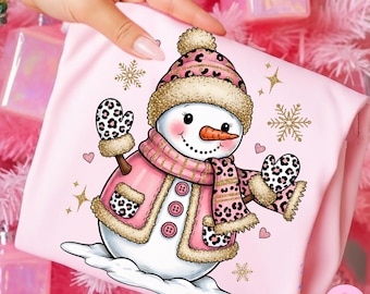 Pink Snowman PNG: Leopard Glitter Christmas Sublimation Design