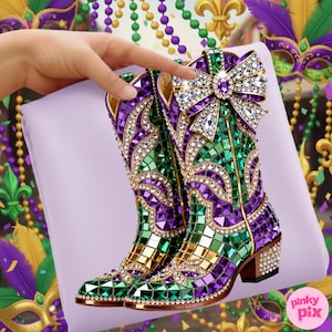 Mardi Gras Rhinestone Boots PNG: Crystal Mosaic Jewel Sparkle Cowgirl Bling Sublimation Design image 1
