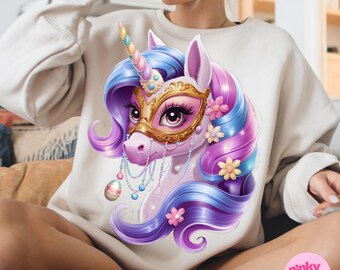 Pastel Easter Unicorn PNG, Masquerade Kawaii Unicorn Clipart, Cute Floral Pony Sublimation, Fantasy Girl Spring Shirt Design
