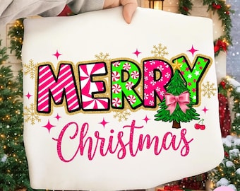 Glitzer Frohe Weihnachten Png, Bunte Weihnachten Png, Retro Weihnachten Shirt Png, Girly Süsses Weihnachten Png, Trendy Urlaub Png Clipart