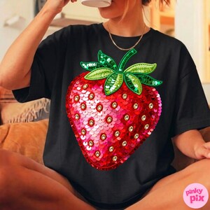 Erdbeer Sommer PNG: Sommer Pailletten Glitzer Cottagecore Stickerei Coquette Girly Fruit Design Bild 14