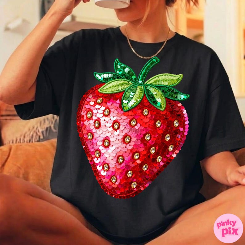 Erdbeer Sommer PNG: Sommer Pailletten Glitzer Cottagecore Stickerei Coquette Girly Fruit Design Bild 14