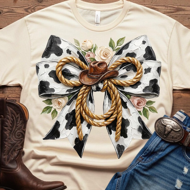 Easter Western Bow PNG: Cow Print Floral Spring Rodeo Sublimation Design, Trending Digital Download image 5